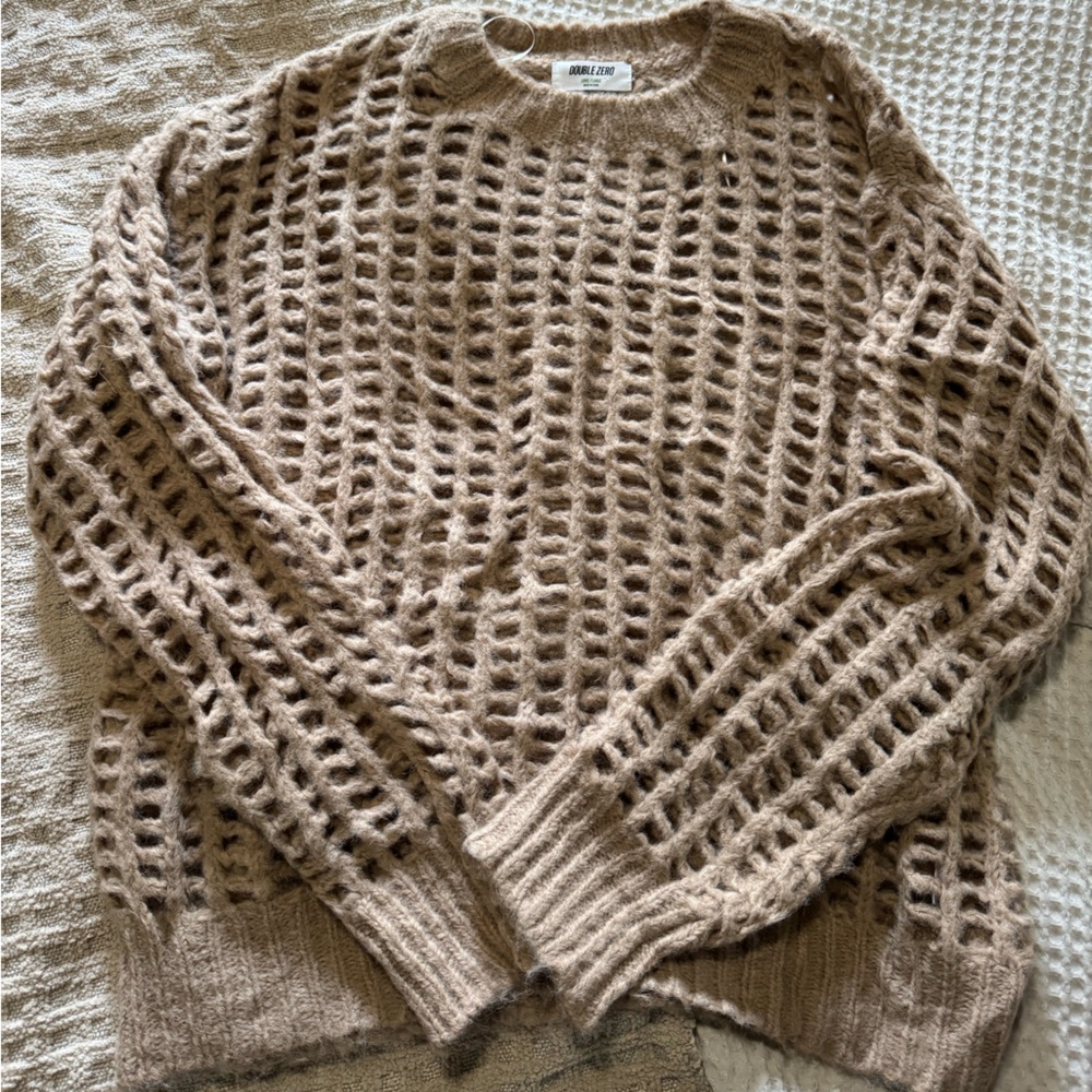 Double Zero Open Knit Tan Sweater
